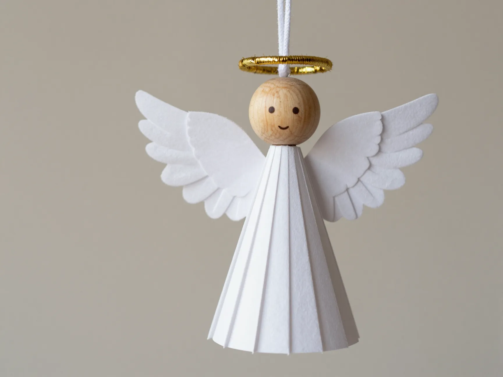 Coffee filter wooden bead cardstock cone angel ornament with halo