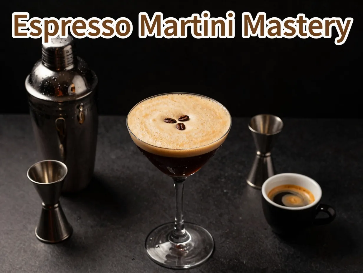 Overhead perfect espresso martini foam garnish chilled glass