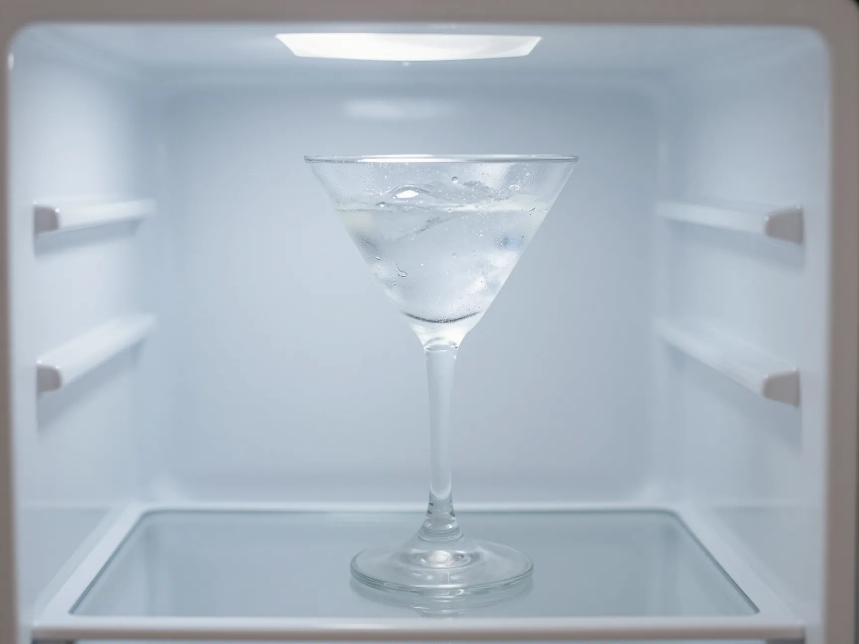 Frosty martini glass in freezer or with ice water