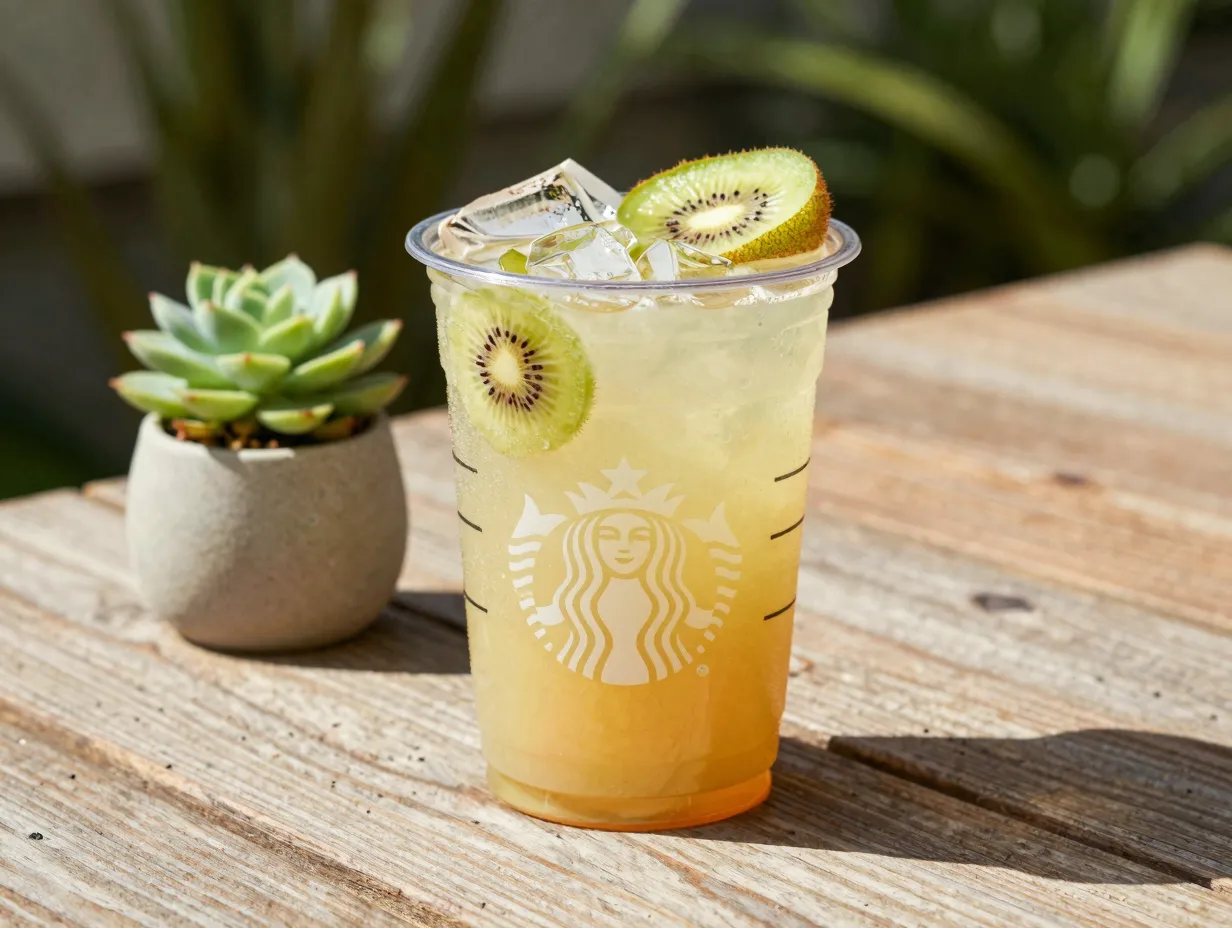 Star drink kiwi citrus refresher in starbucks cup outdoor