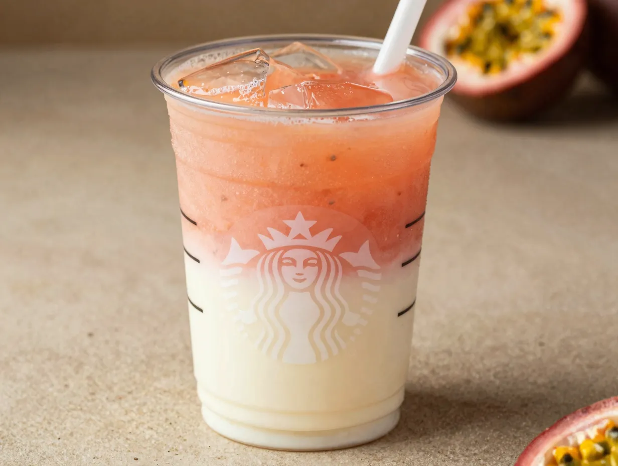 Layered guava passionfruit drink with coconut milk starbucks