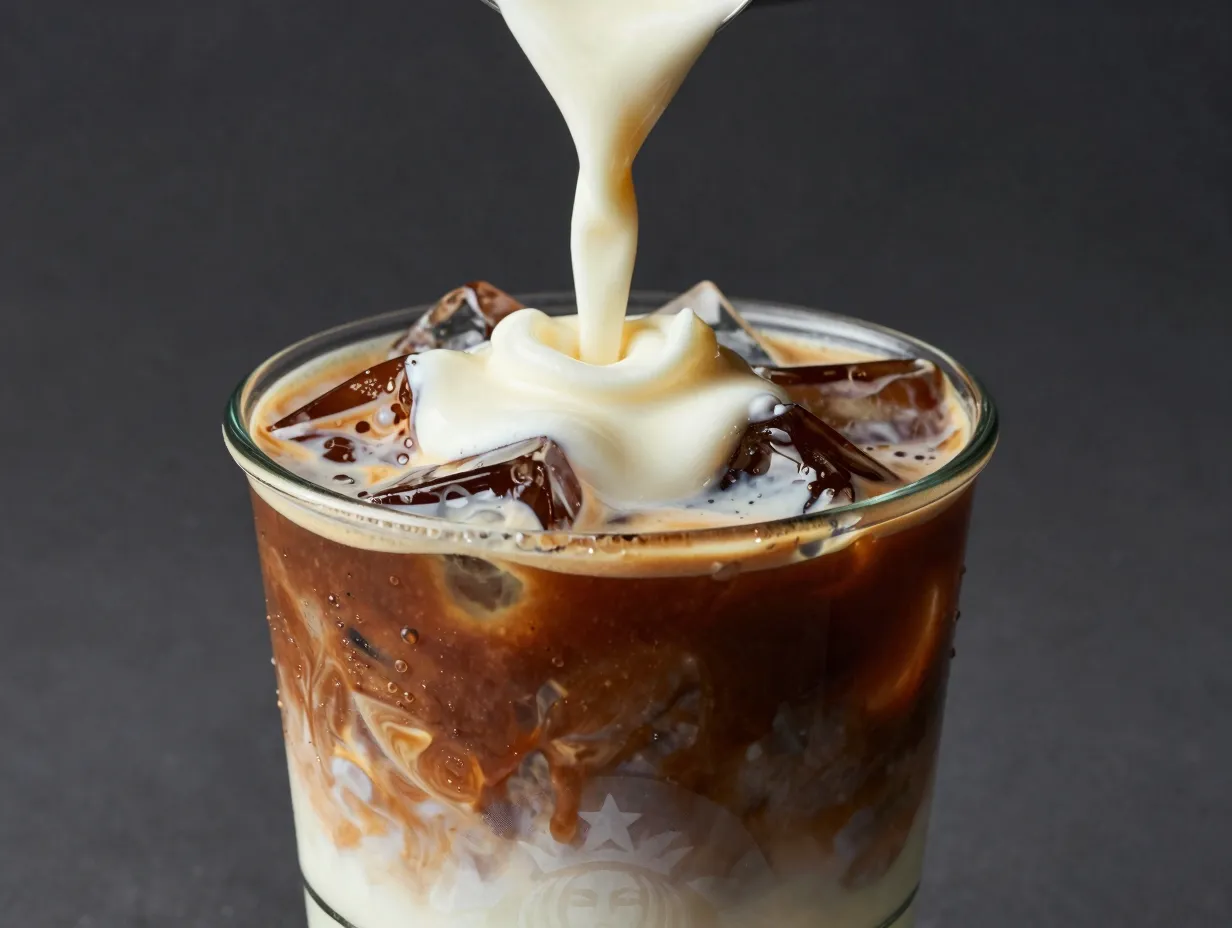 Vanilla sweet cream cold brew cascading cream over dark coffee