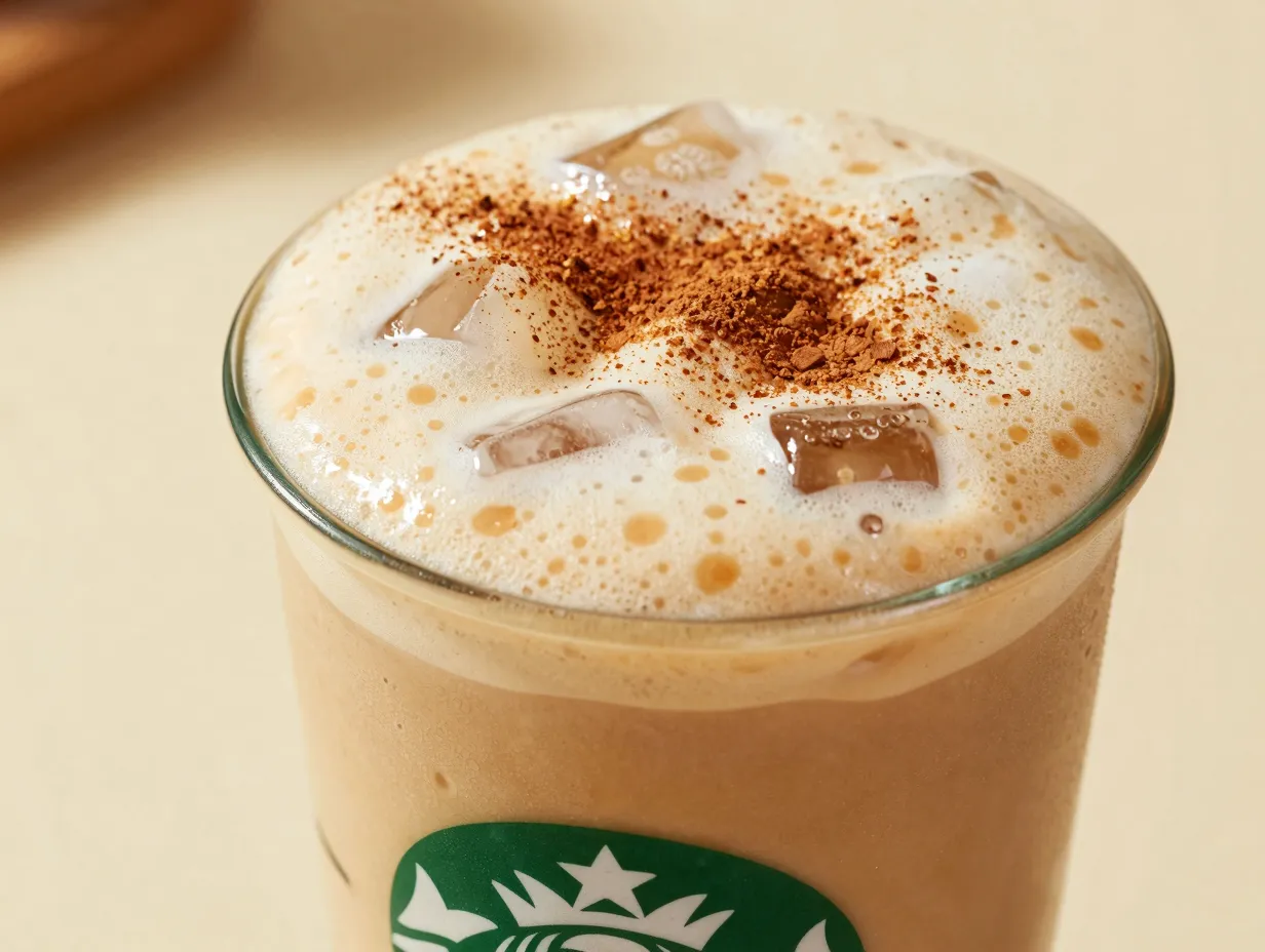 Iced brown sugar oat milk shaken espresso frothy and aerated