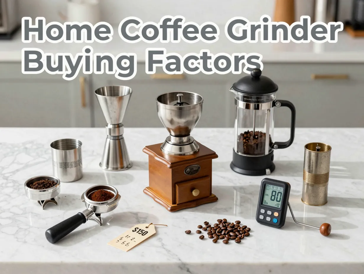 Conical burr espresso french press pour over manual price noise flatlay