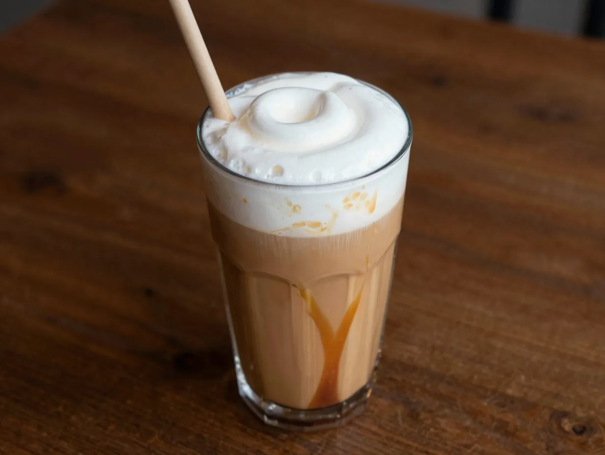 Chai tea latte with oat milk brown sugar syrup and vanilla cold foam