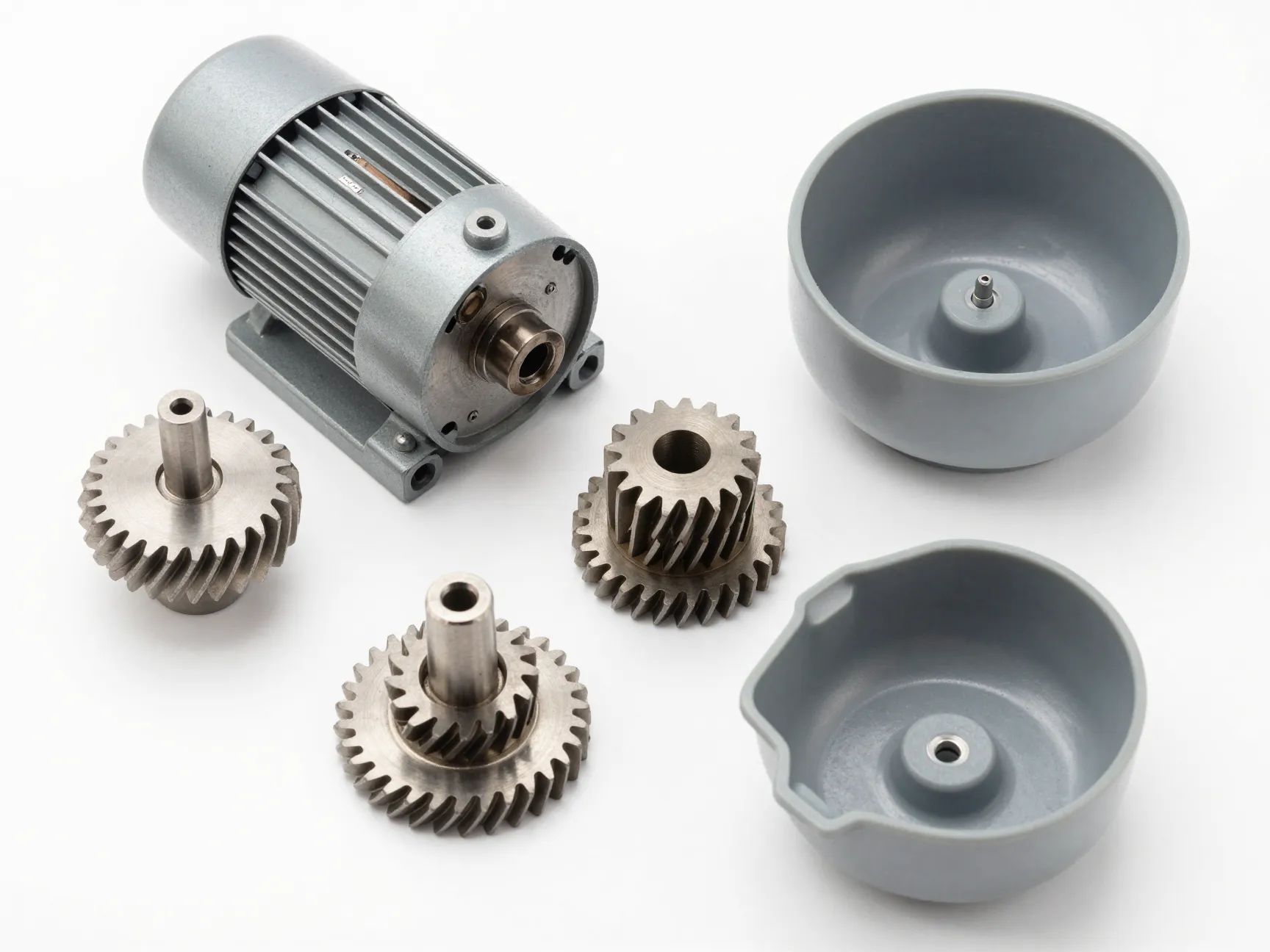 Robust metal gears and motor inside disassembled coffee grinder