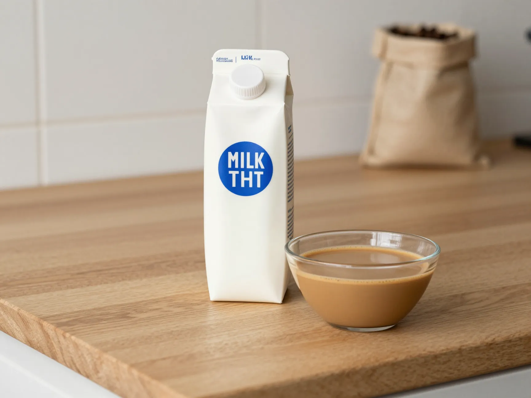 Carton of fresh whole non ultra pasteurized milk next to bowl