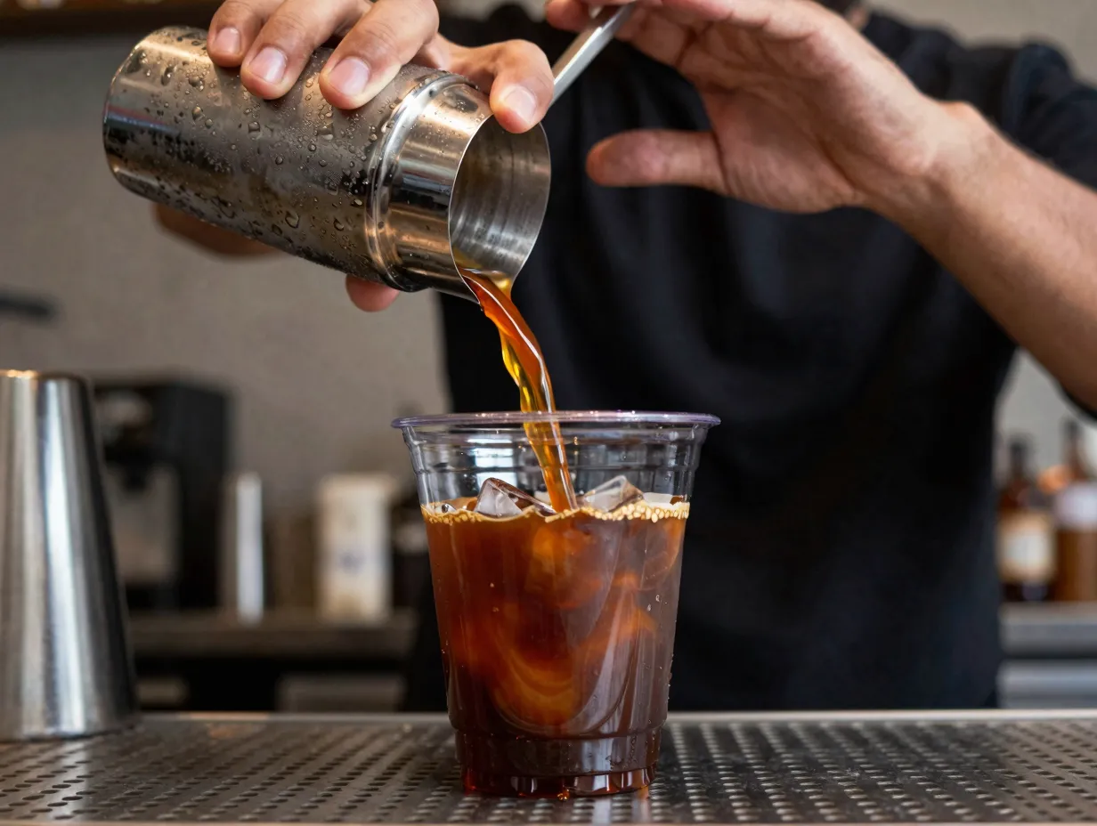 Iced brown sugar oat milk black tea shaken not stirred