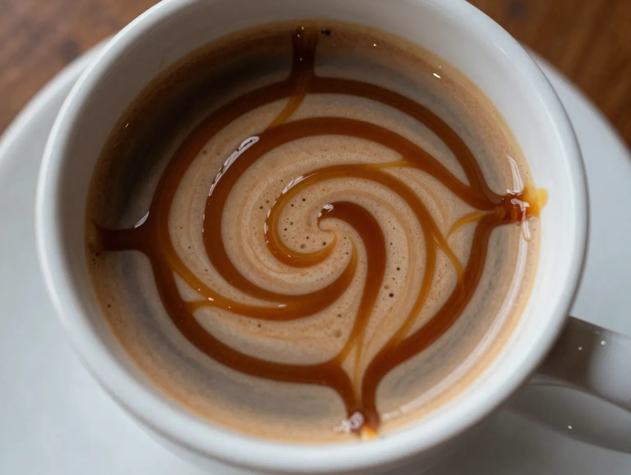 Royal english breakfast tea latte with whole milk and caramel