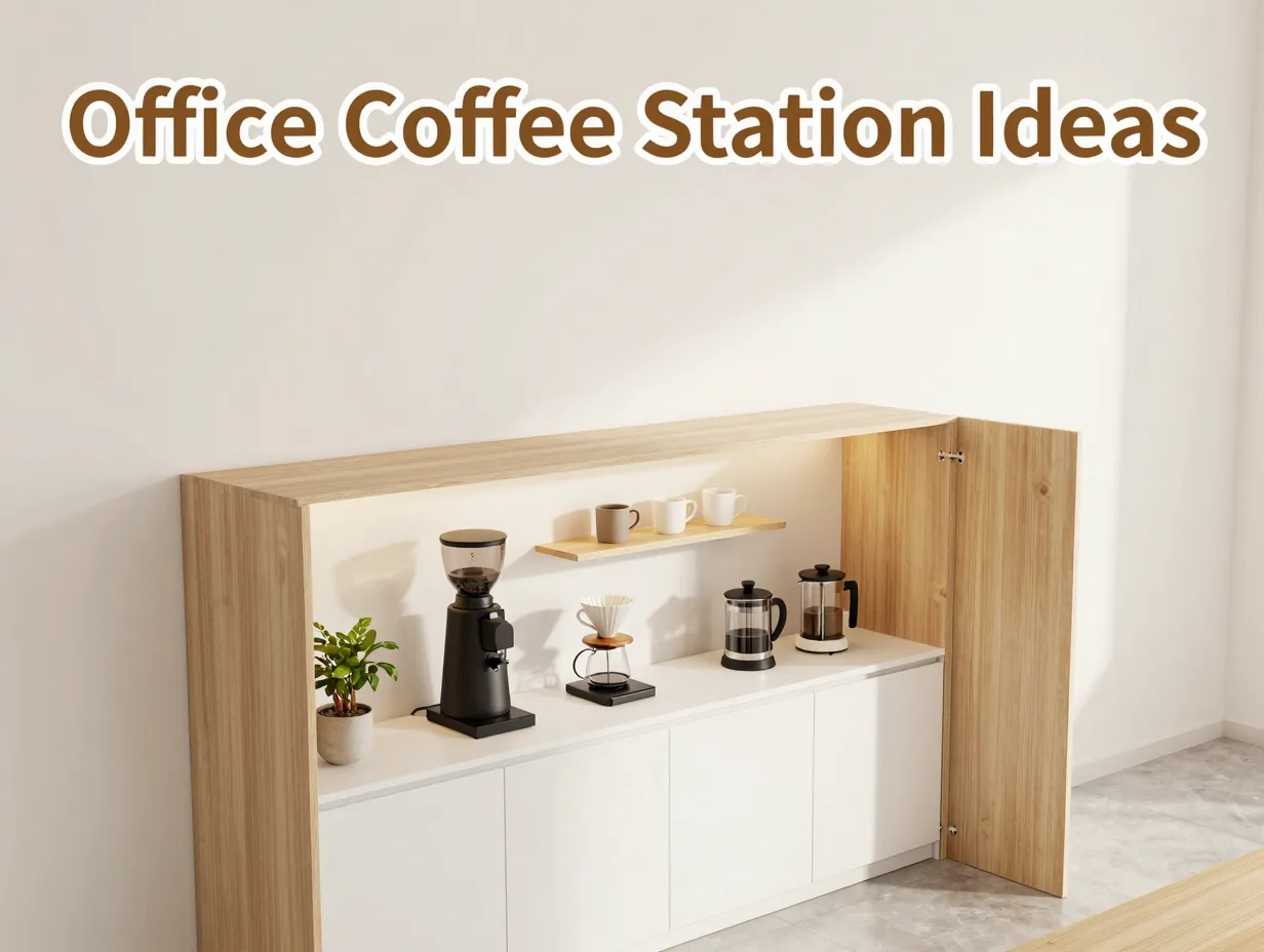 Minimal coffee nook burr grinder pour over mugs plant