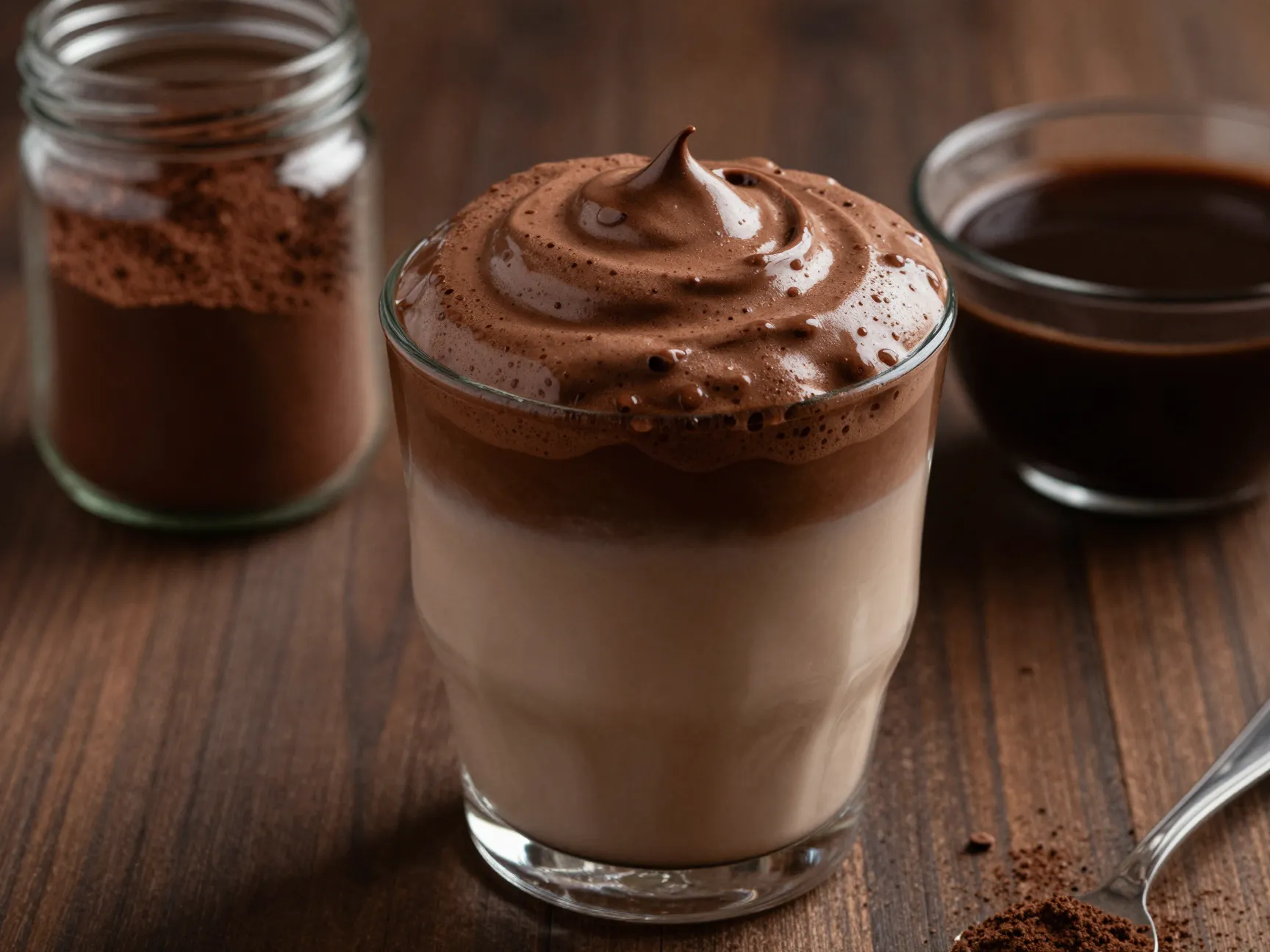 Rich chocolate mocha dalgona over cold milk