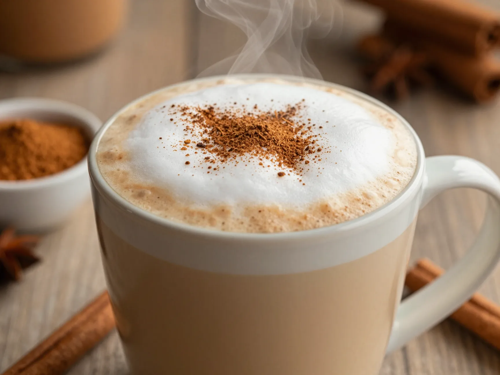 Spiced chai latte whipped coffee over steamed milk