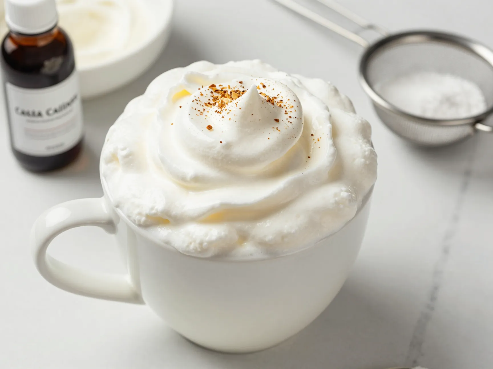 Fluffy vanilla cream dalgona over hot milk