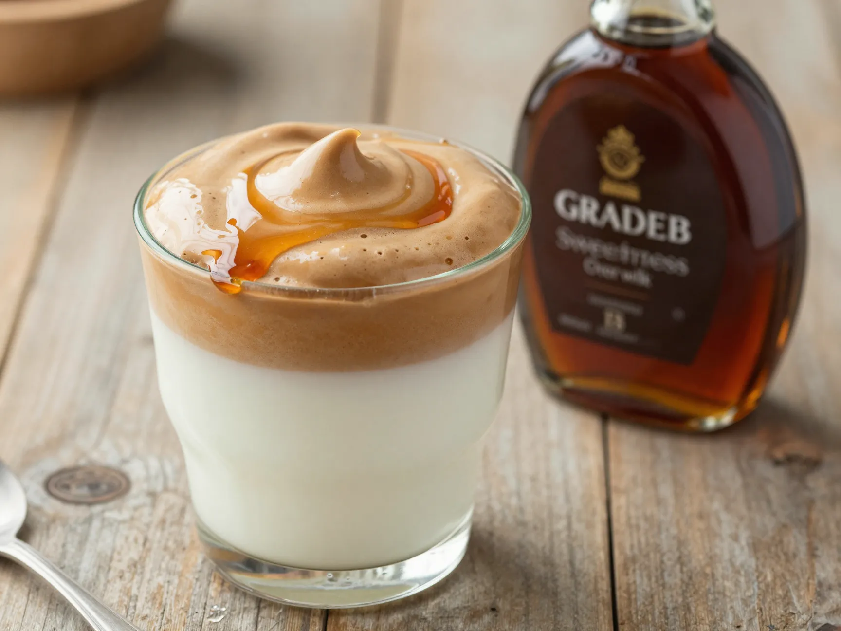 Maple syrup dalgona with earthy sweetness over milk