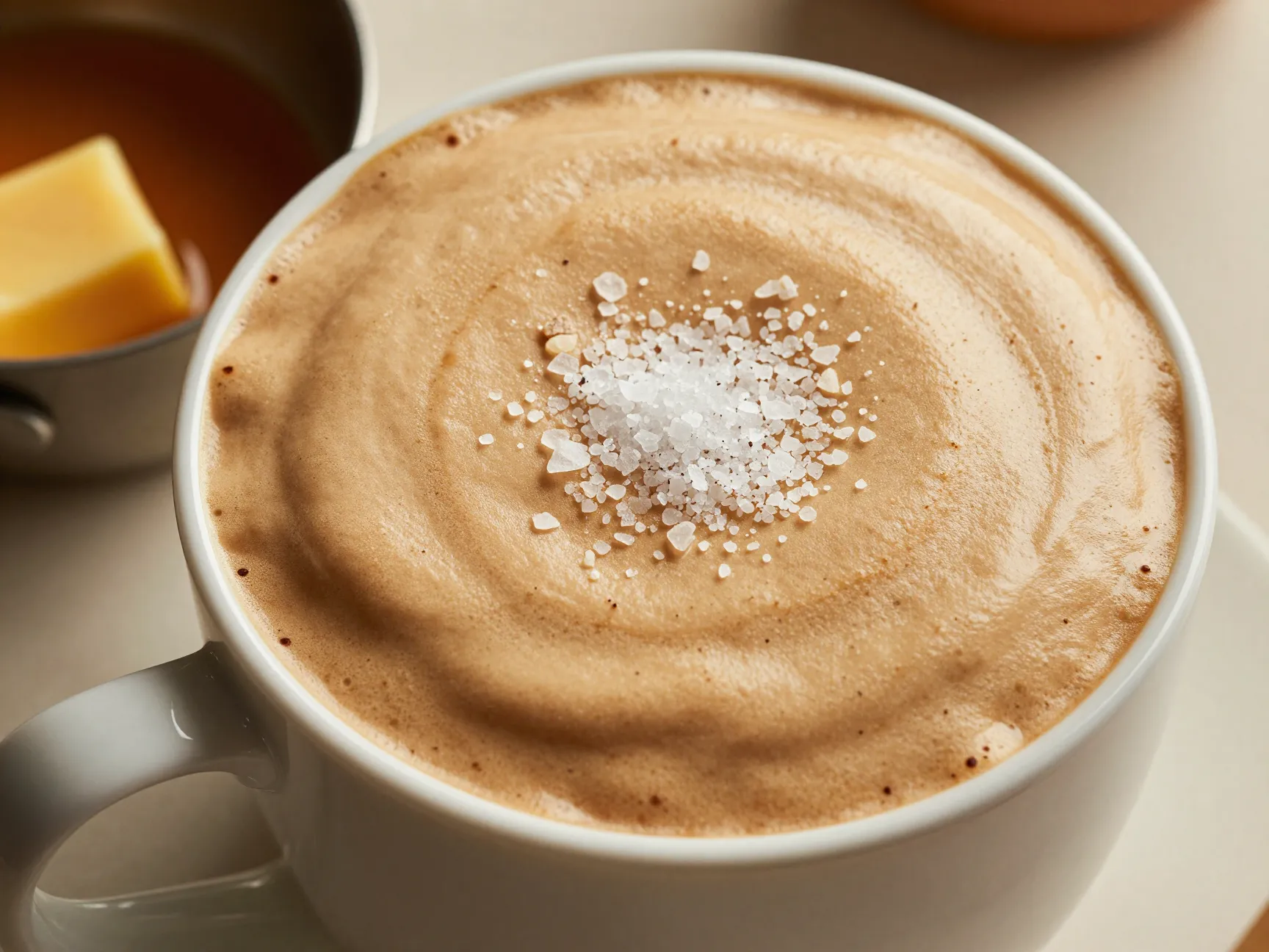 Gourmet brown butter dalgona with flaky salt garnish