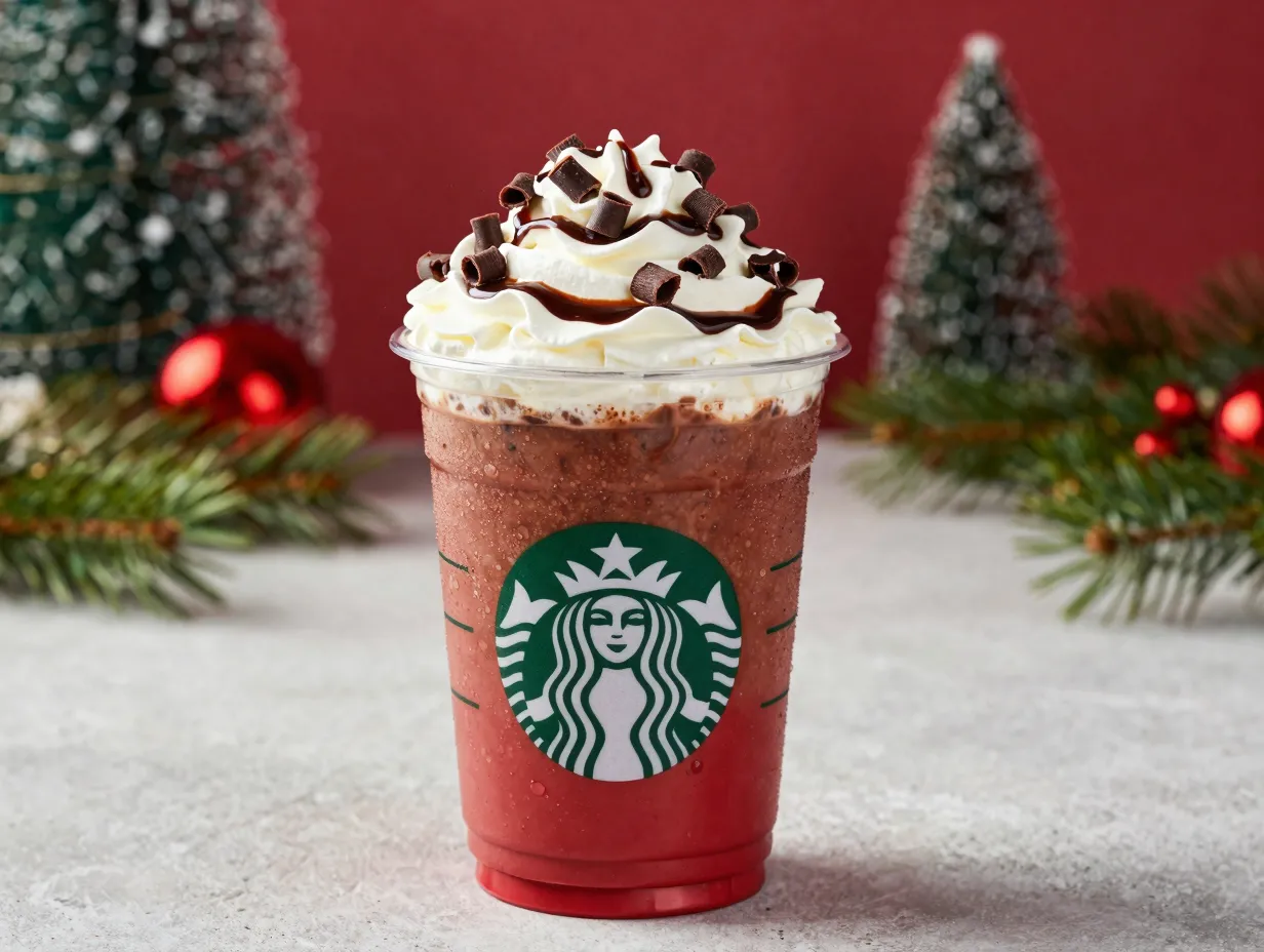 Peppermint mocha with whipped cream and chocolate curls