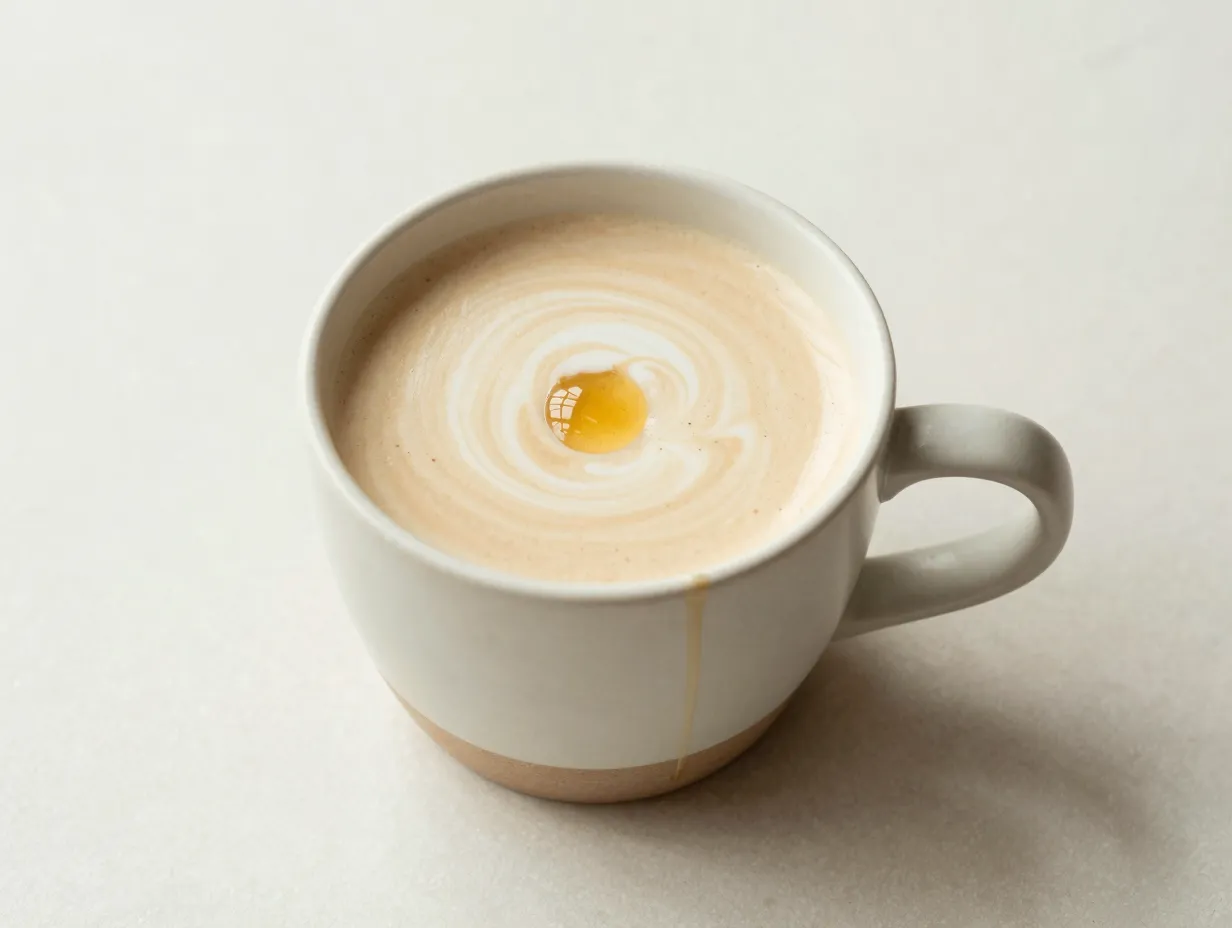 Honey oat milk latte in a clean modern ceramic mug