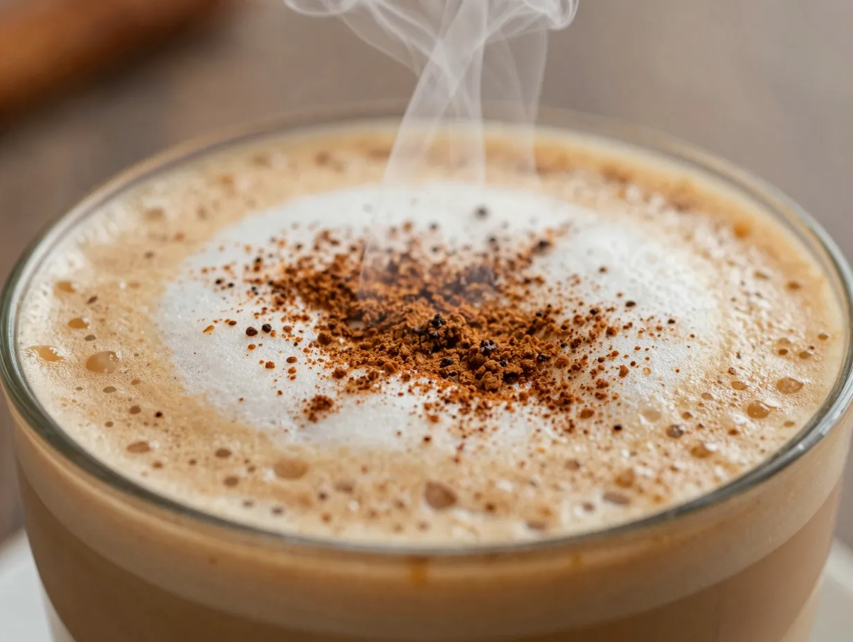 Brown sugar oat milk latte with cinnamon steam