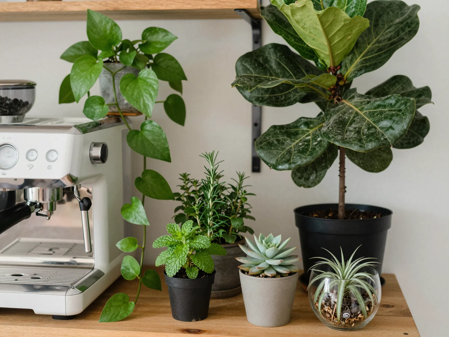Coffee corner with greenery and natural elements plants