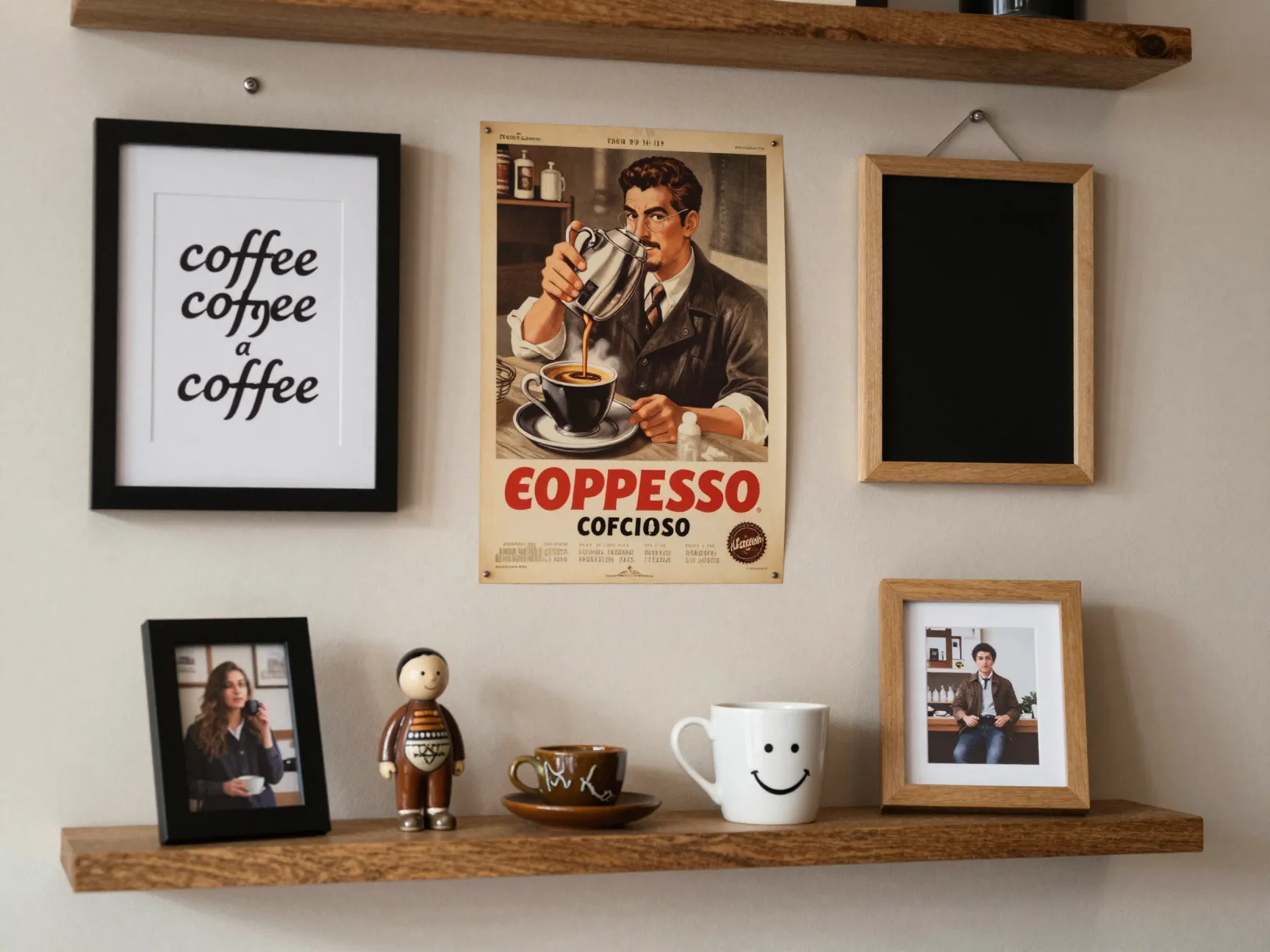 Personalized coffee corner with decorative art and objects
