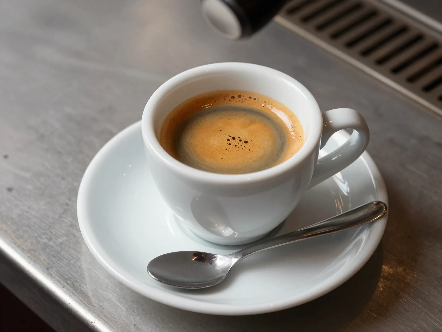 Overhead view of classic italian espresso with golden crema