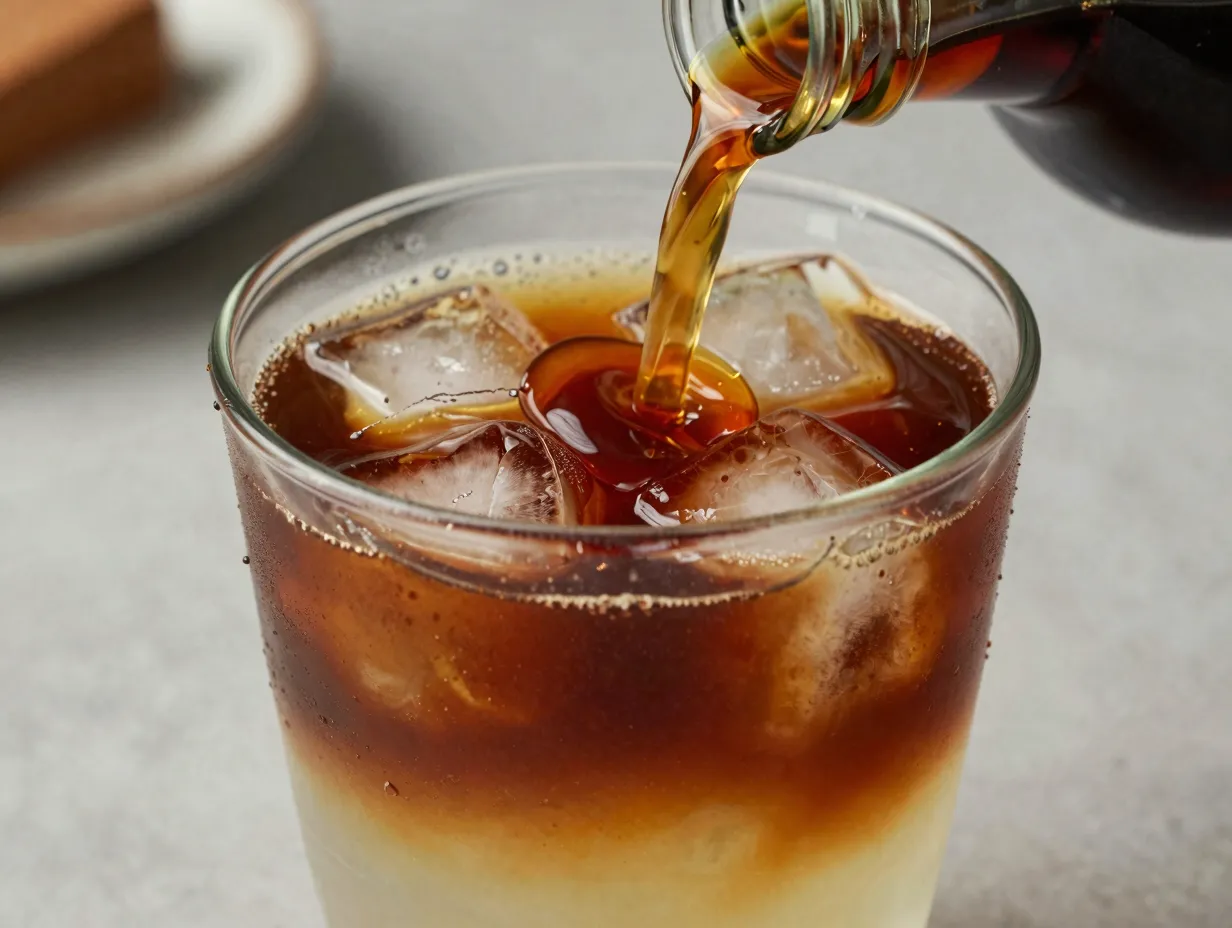 Brown sugar syrup americano warm molasses depth caramel adjacent layered iced