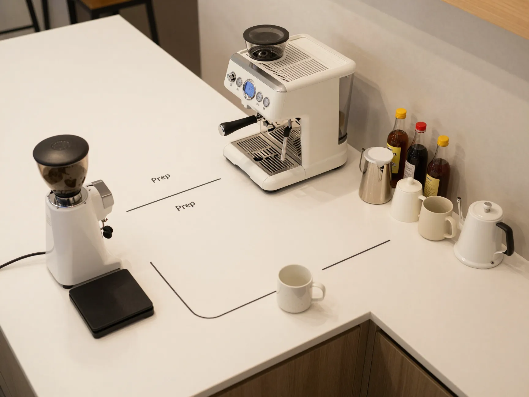 Prep brew serve zones coffee workflow layout counter