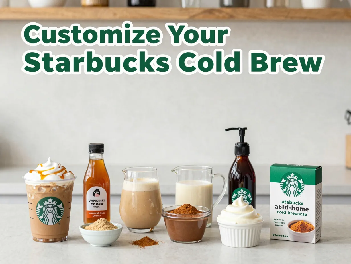 Customize starbucks cold brew flat lay eight ingredients artfully arranged