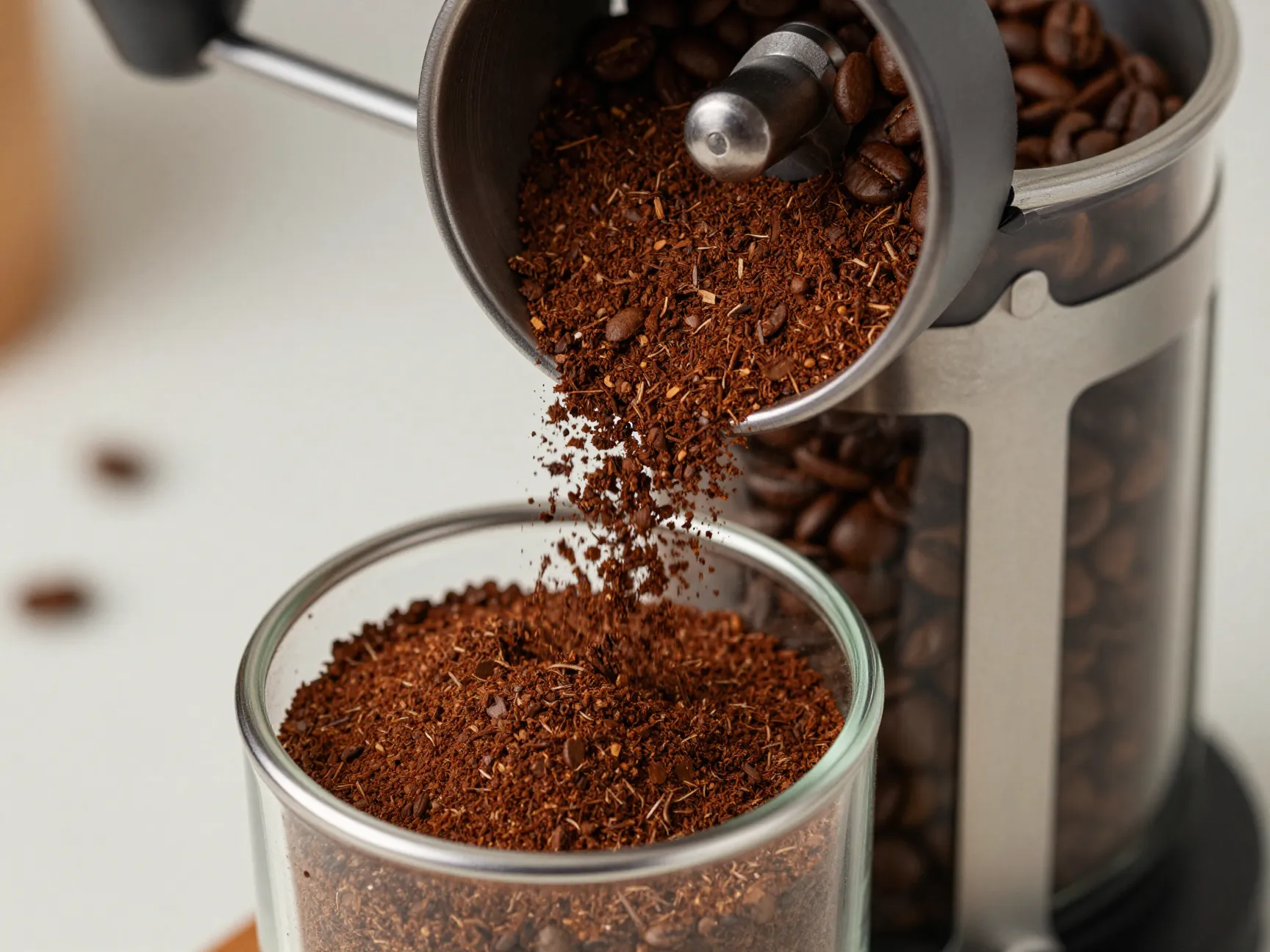 Burr grinder producing uniform coarse grind for french press