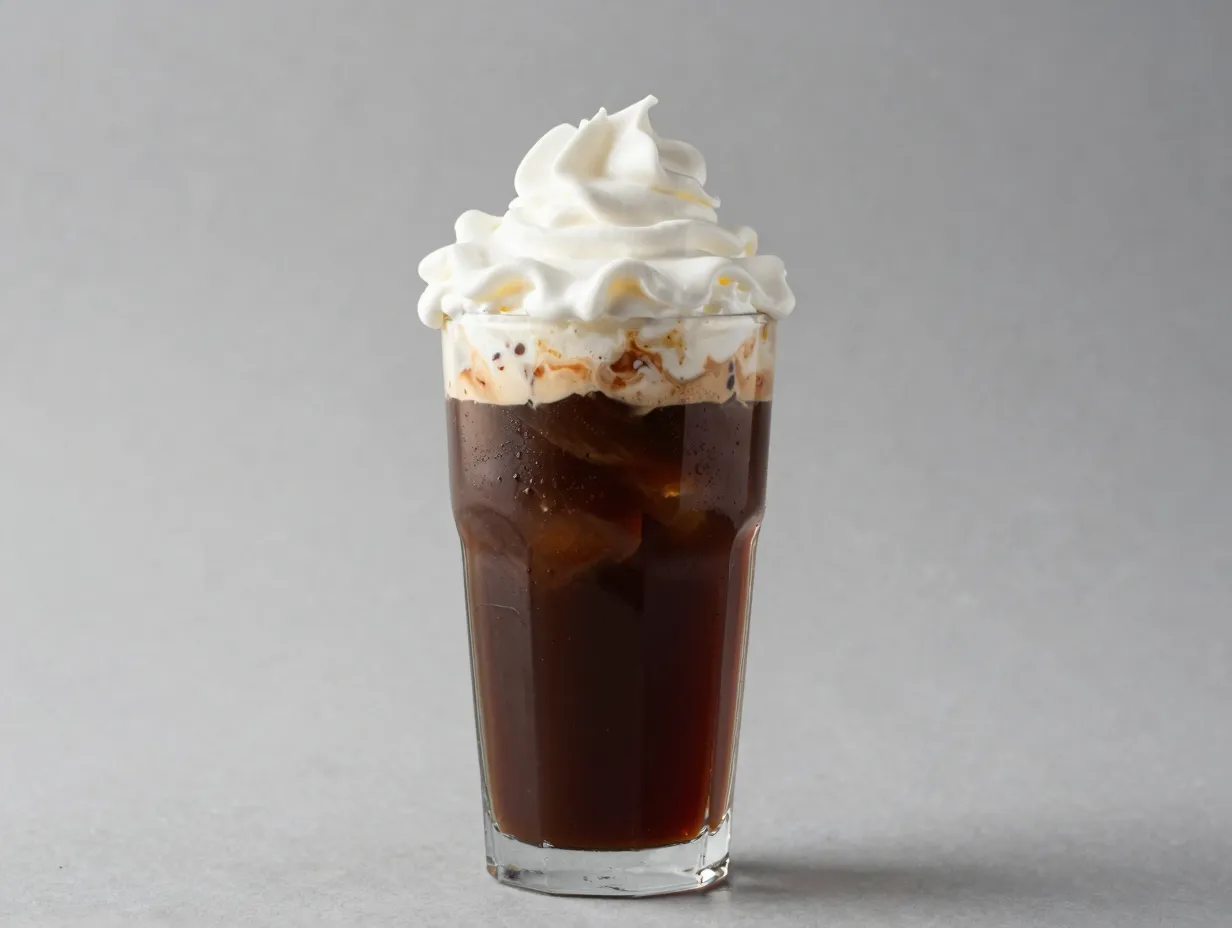 Tall glass extra vanilla sweet cream overflowing cold brew coffee
