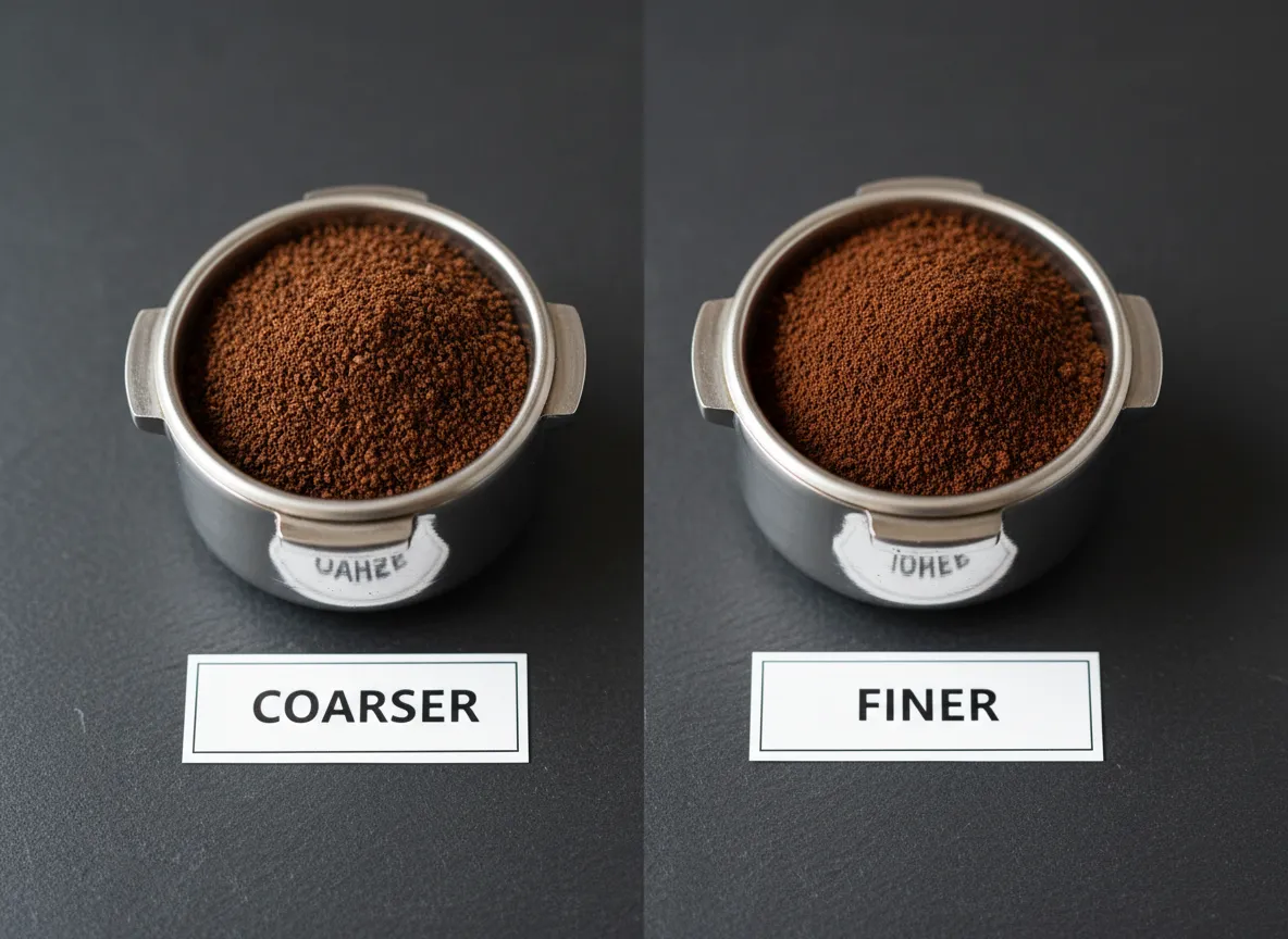 Coarser versus finer coffee grinds in two portafilter baskets