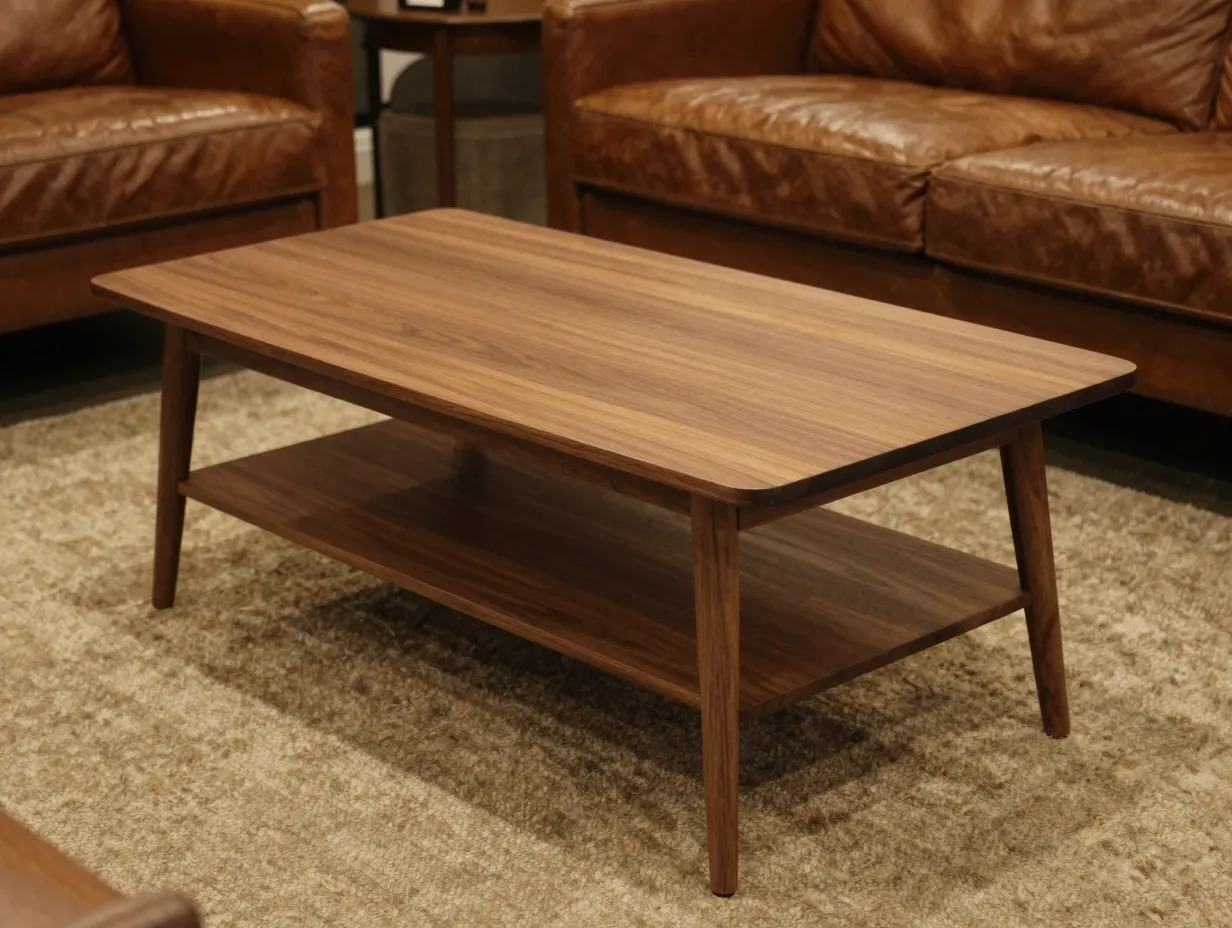 Mid century modern walnut coffee table with tapered legs