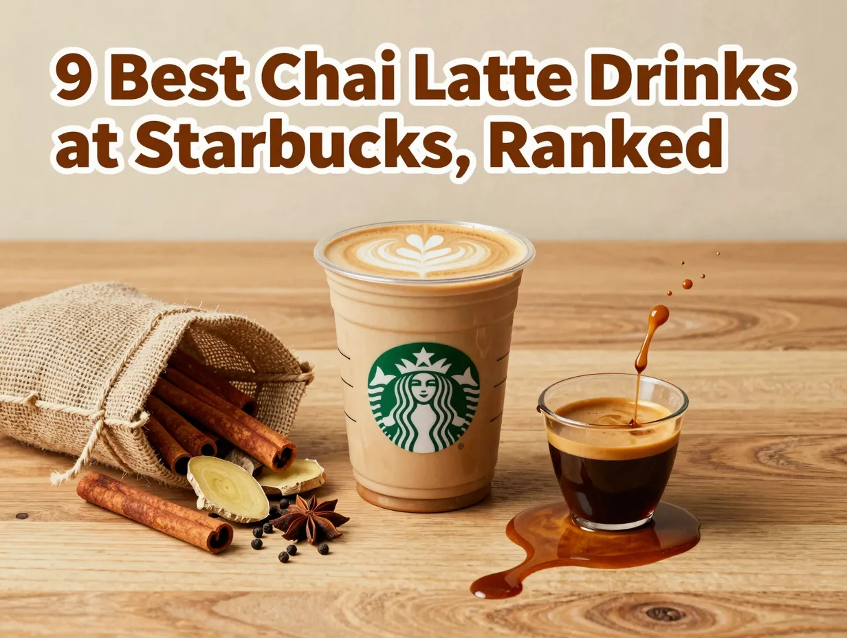 Starbucks grande chai latte dirty espresso spill aromatic spices flatlay
