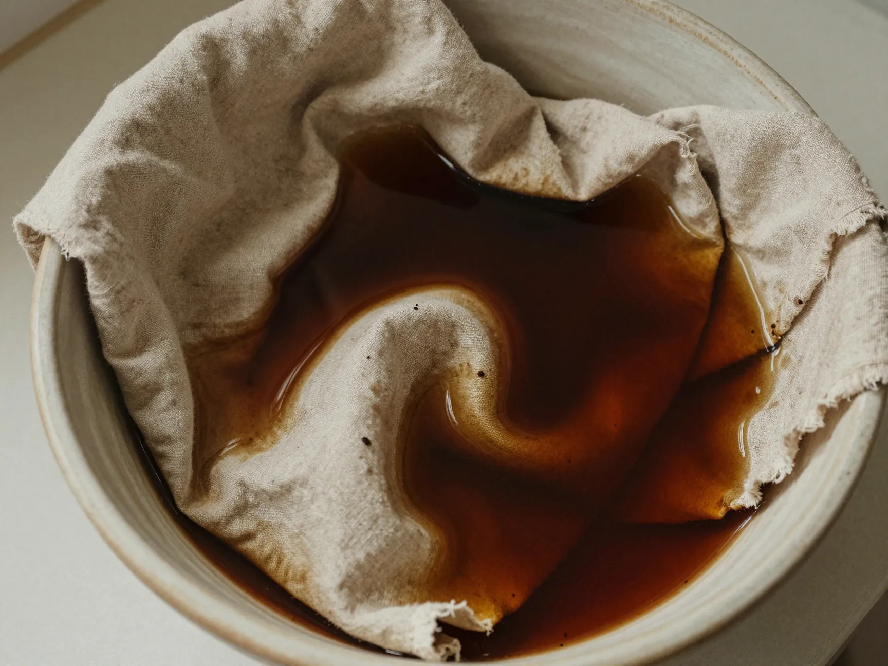 Cotton linen fabric coffee dyed vintage earth tones drying overnight