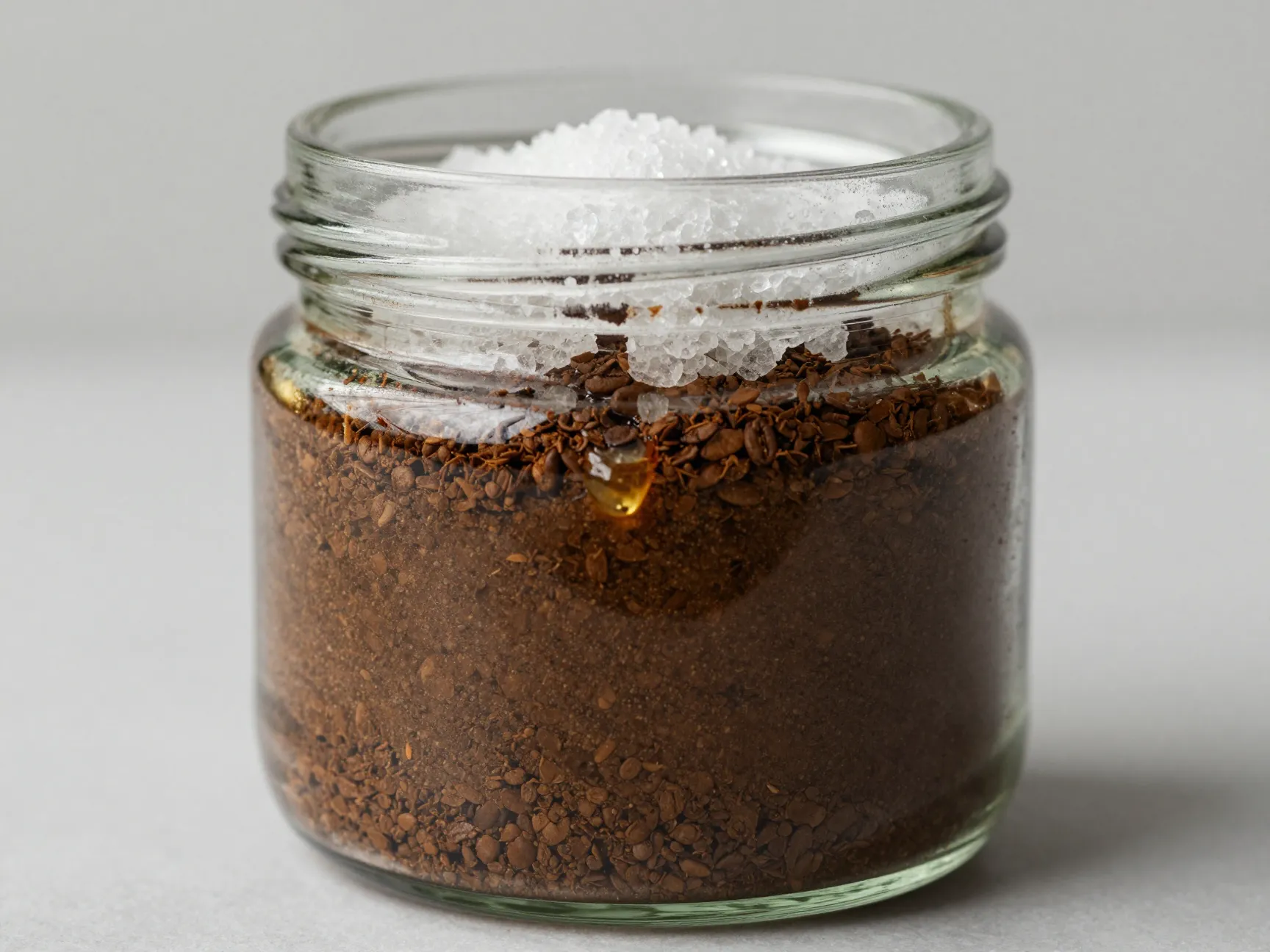 Homemade coffee sugar coconut oil body scrub in glass jar