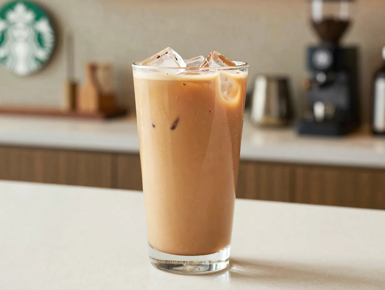 Iced chai tea latte with oat milk and spices