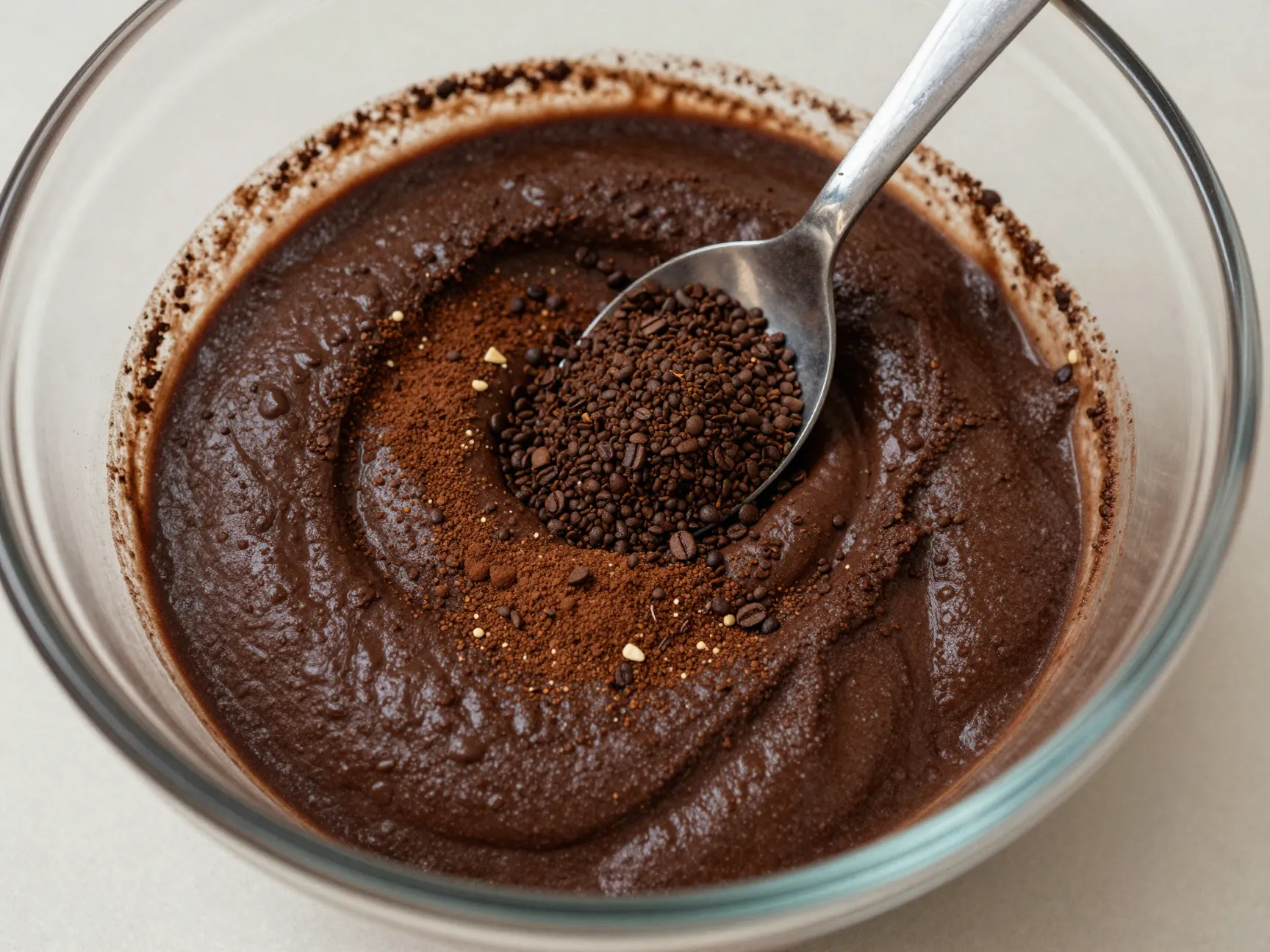Chocolate brownie batter with instant coffee granules flavor amplifier