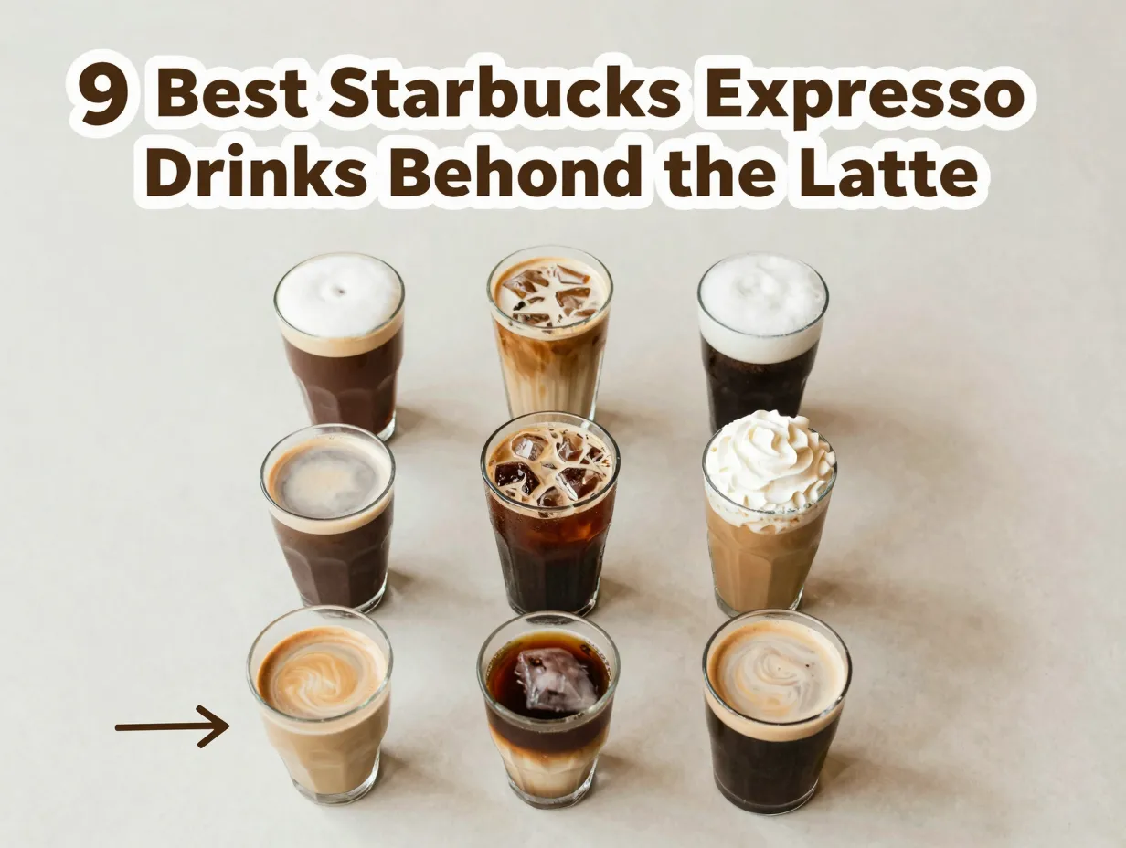 Nine starbucks espresso drinks beyond basic latte flat lay grid