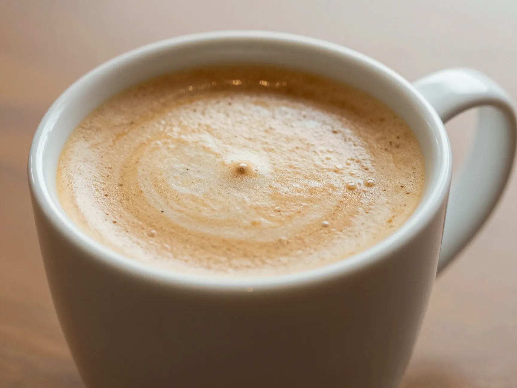 Flat white with ristretto shots and velvety microfoam in ceramic mug