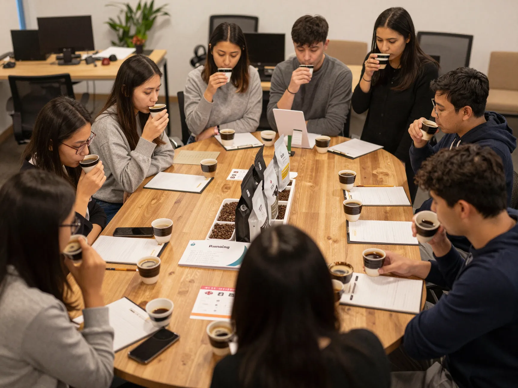 Coffee tasting event with employees voting on new bean selection