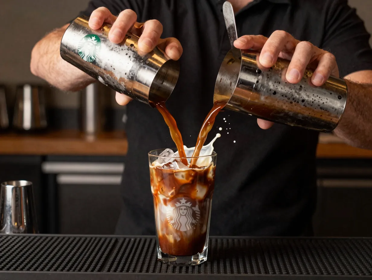Doubleshot on ice with espresso shots shaken in cocktail shaker