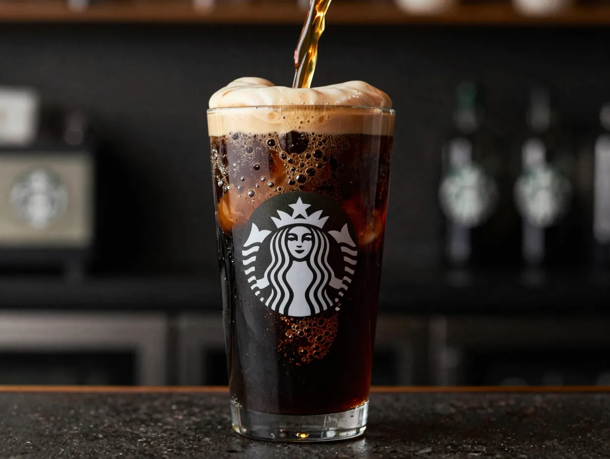 Starbucks nitro cold brew cascading nitrogen bubbles in a glass