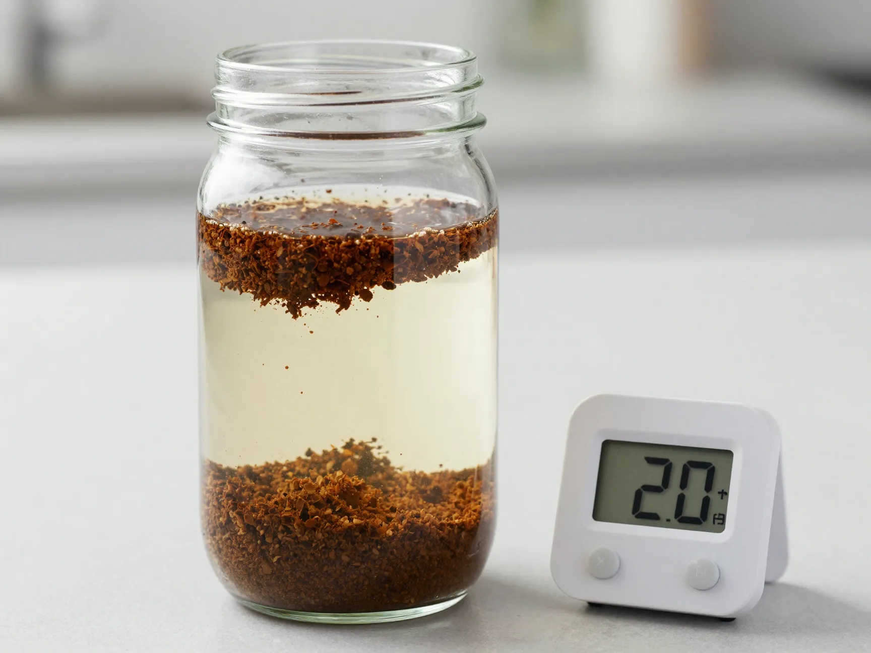 Cold brew concentrate steeping in jar for twenty hours