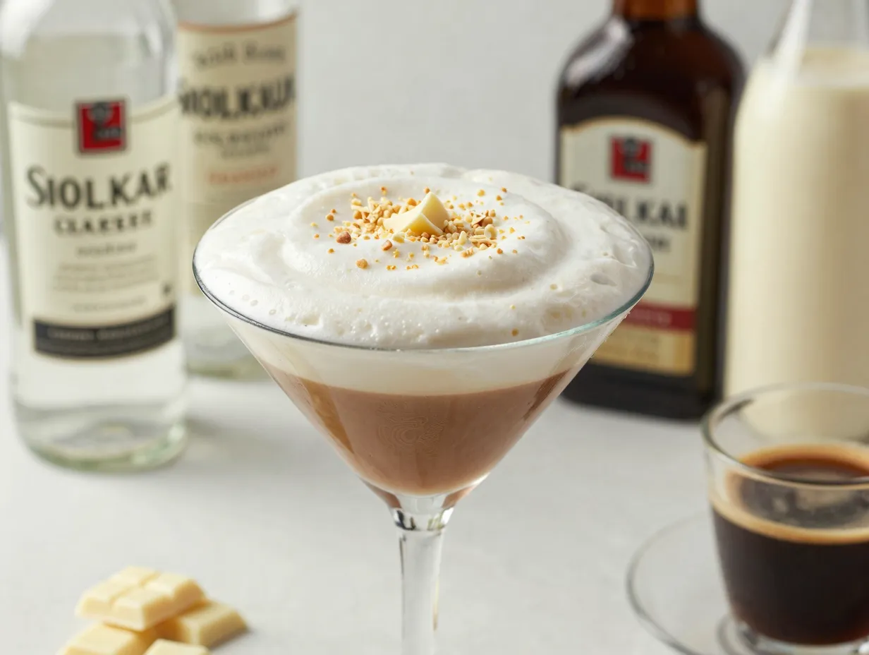 White chocolate espresso martini cream rich foam shavings