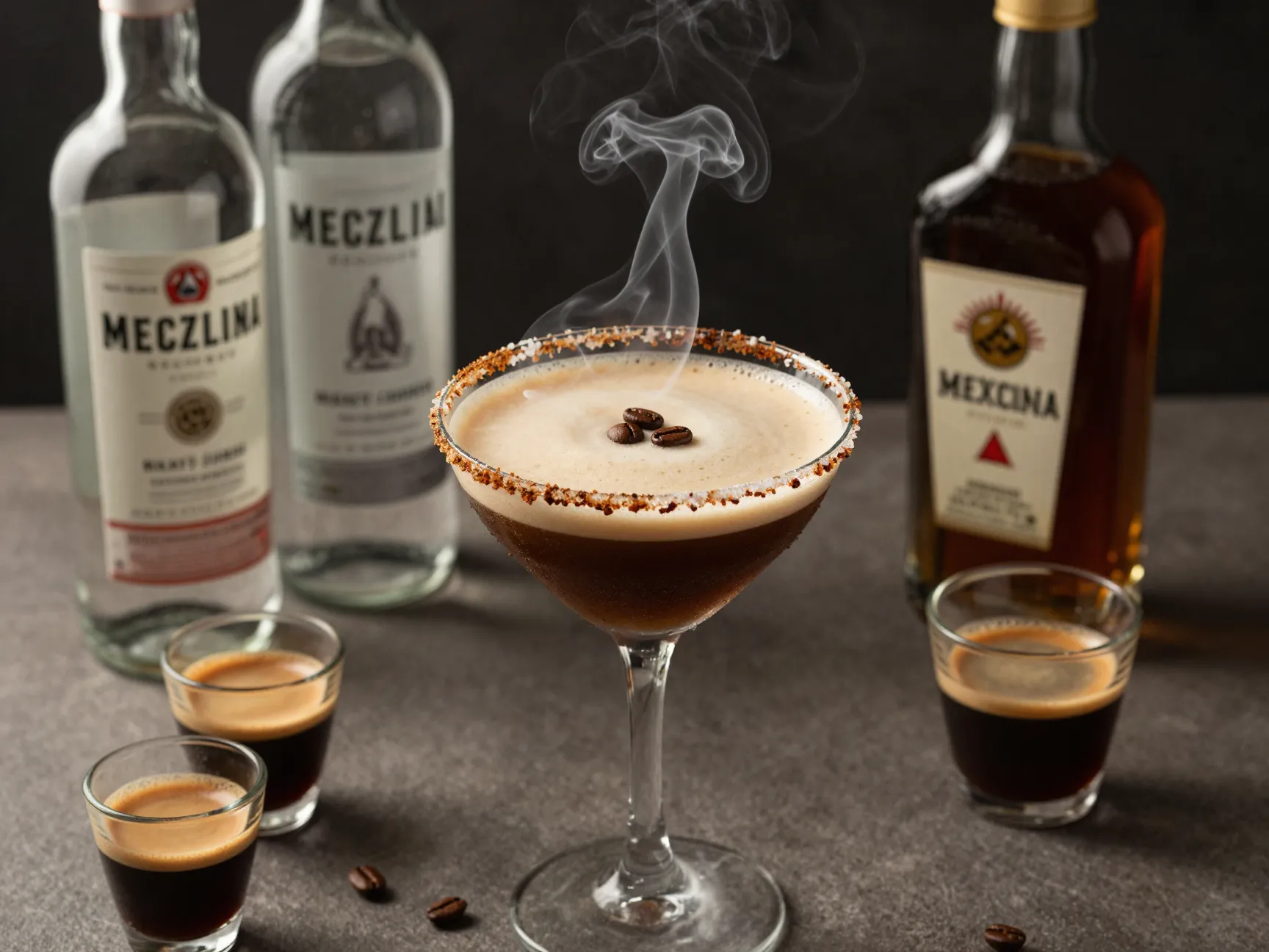 Mezcal espresso martini smoky campfire salt rim garnish