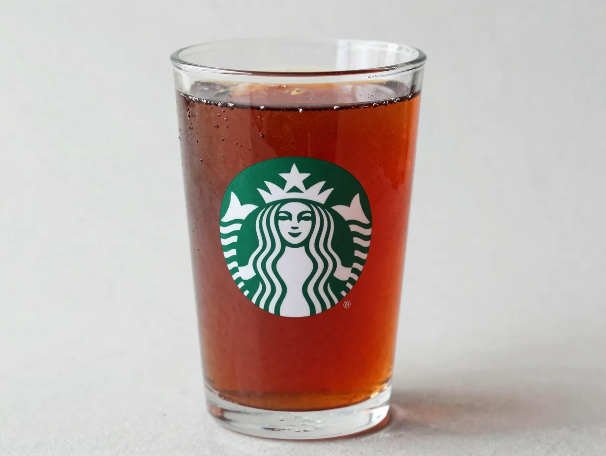 Starbucks unsweetened passion tango tea in a clear glass