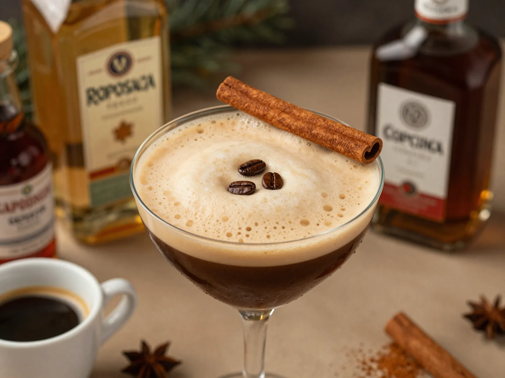 Tequila espresso margarita cinnamon stick festive garnish