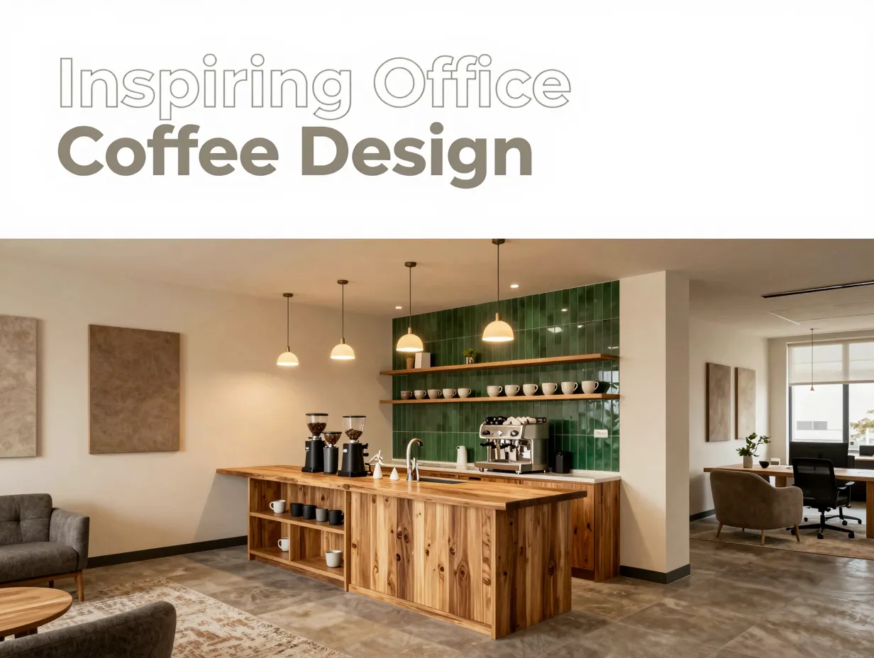 Office coffee station center social anchor natural wood accent wall