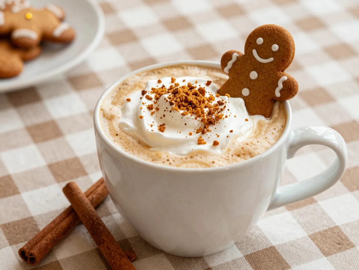 Gingerbread latte ceramic mug crumbs cookie cinnamon