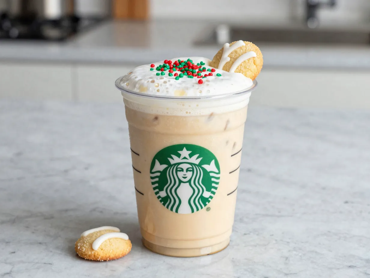 Iced sugar cookie almondmilk latte plastic cup crystals